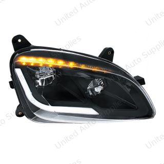 Black LED Headlight W/Sequential LED Turn Signal For Peterbilt 579 (2012-21) & 587 (2010-16) - Passenger