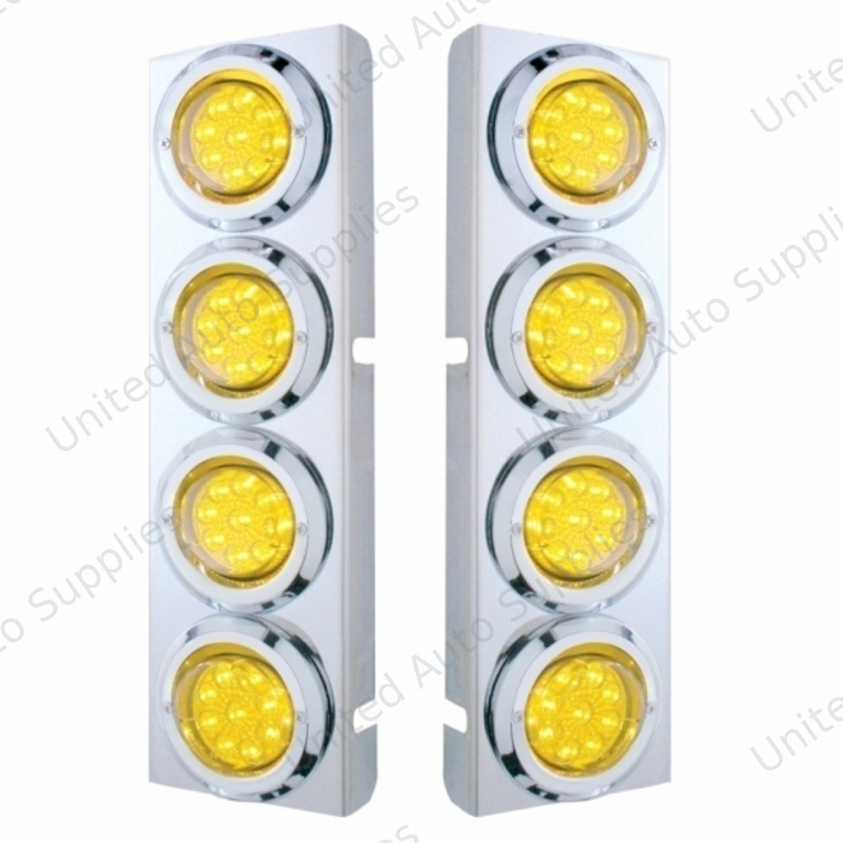 SS Front Air Cleaner Bracket With 8X 9 LED 2" Reflector Lights & Bezels For Peterbilt -Amber LED & Lens