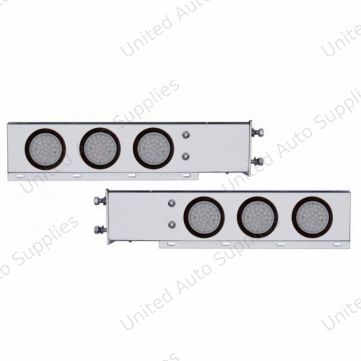 3-3/4" Bolt Pattern SS Spring Loaded Bar With 6X 36 LED 4" Lights -Red LED/Clear Lens (Pair)