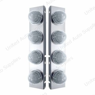 SS Front Air Cleaner Bracket W/8X 17 LED Beehive Lights & SS Bezels For Peterbilt -Amber LED/Clear Lens (Pair)