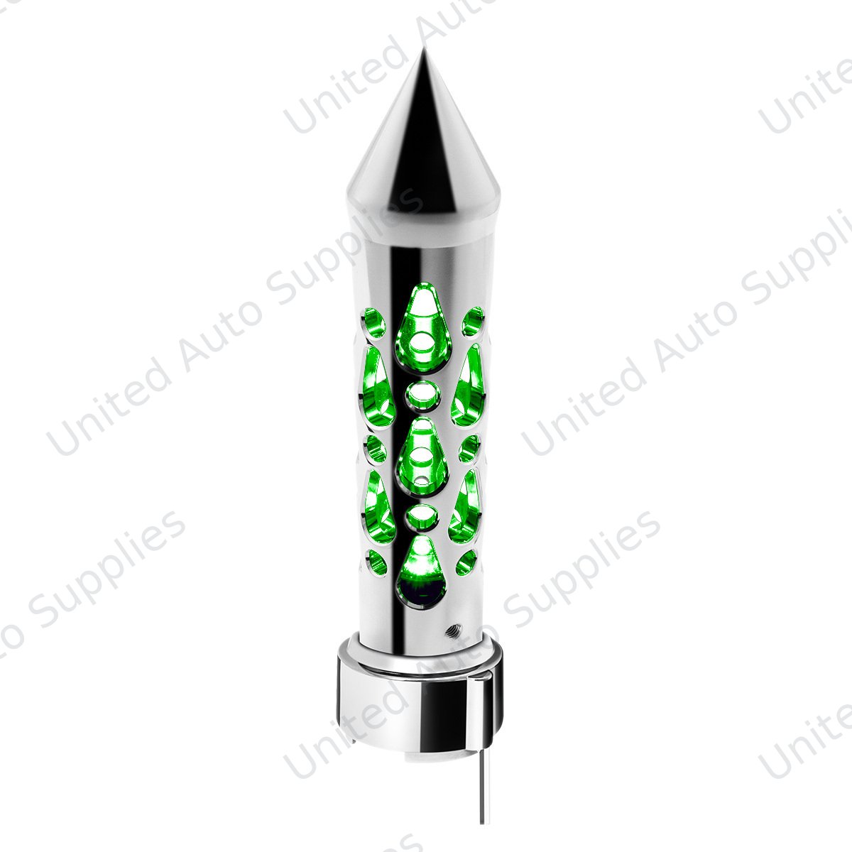 Brooklyn Spike Gearshift Knob With LED 9/10 Speed Adapter - Chrome/Green LED