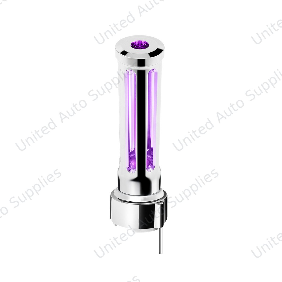 Thread-On Chrome Sonoma Gearshift Knob With LED 9/10 Speed Adapter-Purple Crystal/Purple LED