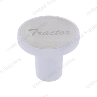 Aluminum Screw-On Air Valve Knob With Stainless Tractor Plaque - Pearl White