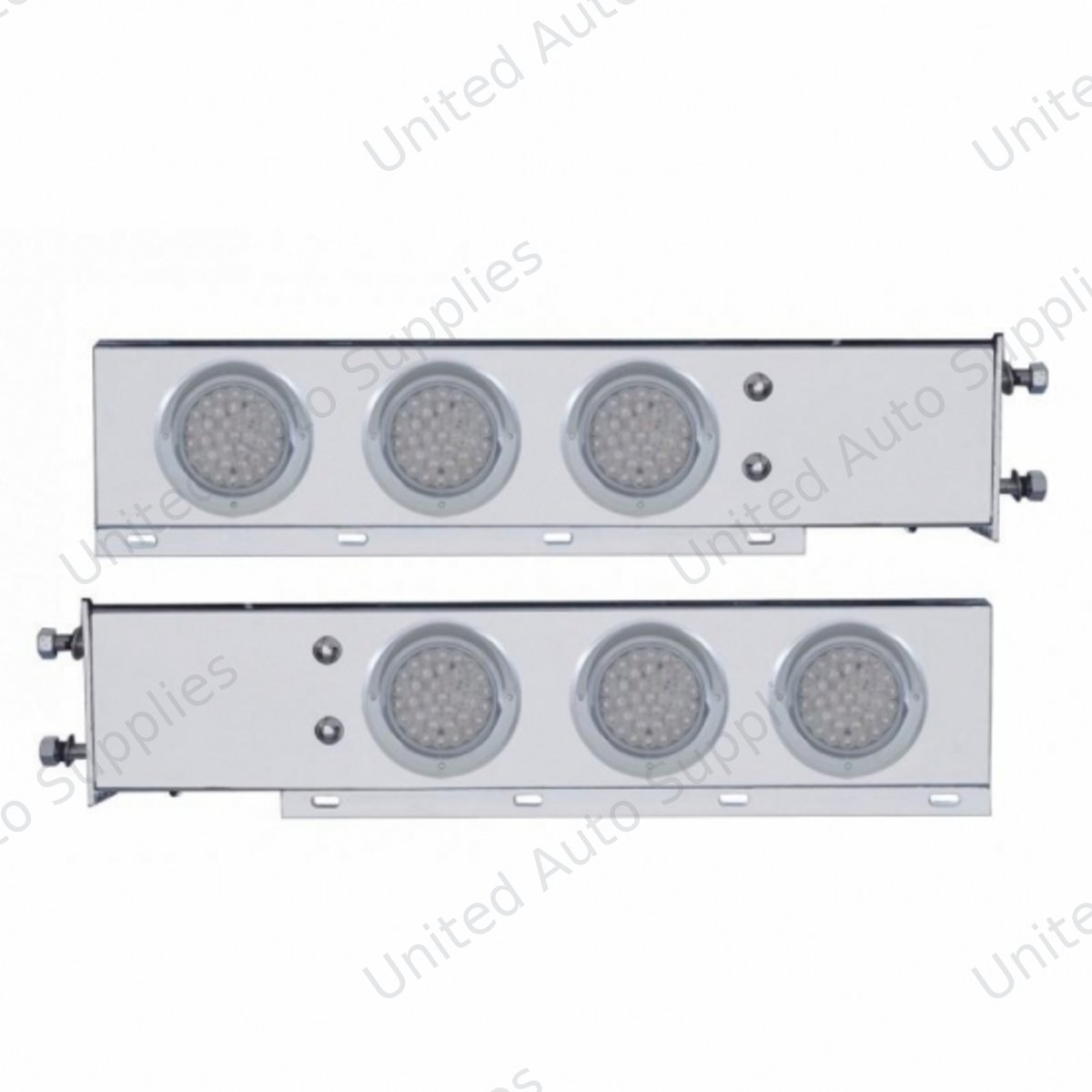 3-3/4" Bolt Pattern Chrome Spring Loaded Bar W/6X 36 Red LED 4" Lights & Visors - Clear Lens (Pair)