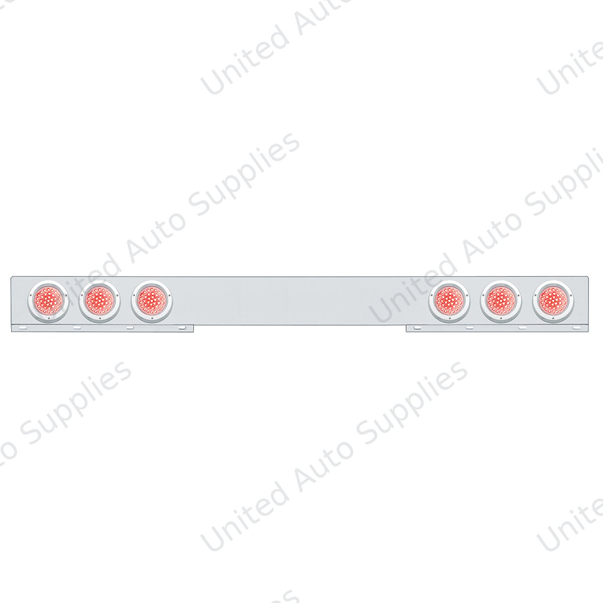 Stainless 1 Piece Rear Light Bar With Six 36 LED 4" Lights & Bezels - Red LED/Clear Lens