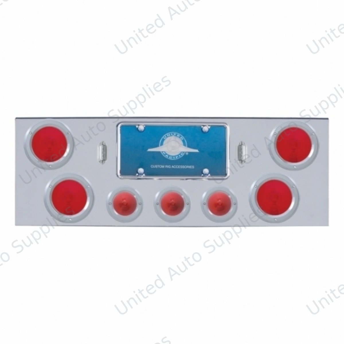 Chrome Rear Center Light Panel With 4X 4" Lights & 3X 2.5" Lights & SS Bezels -Red LED & Lens
