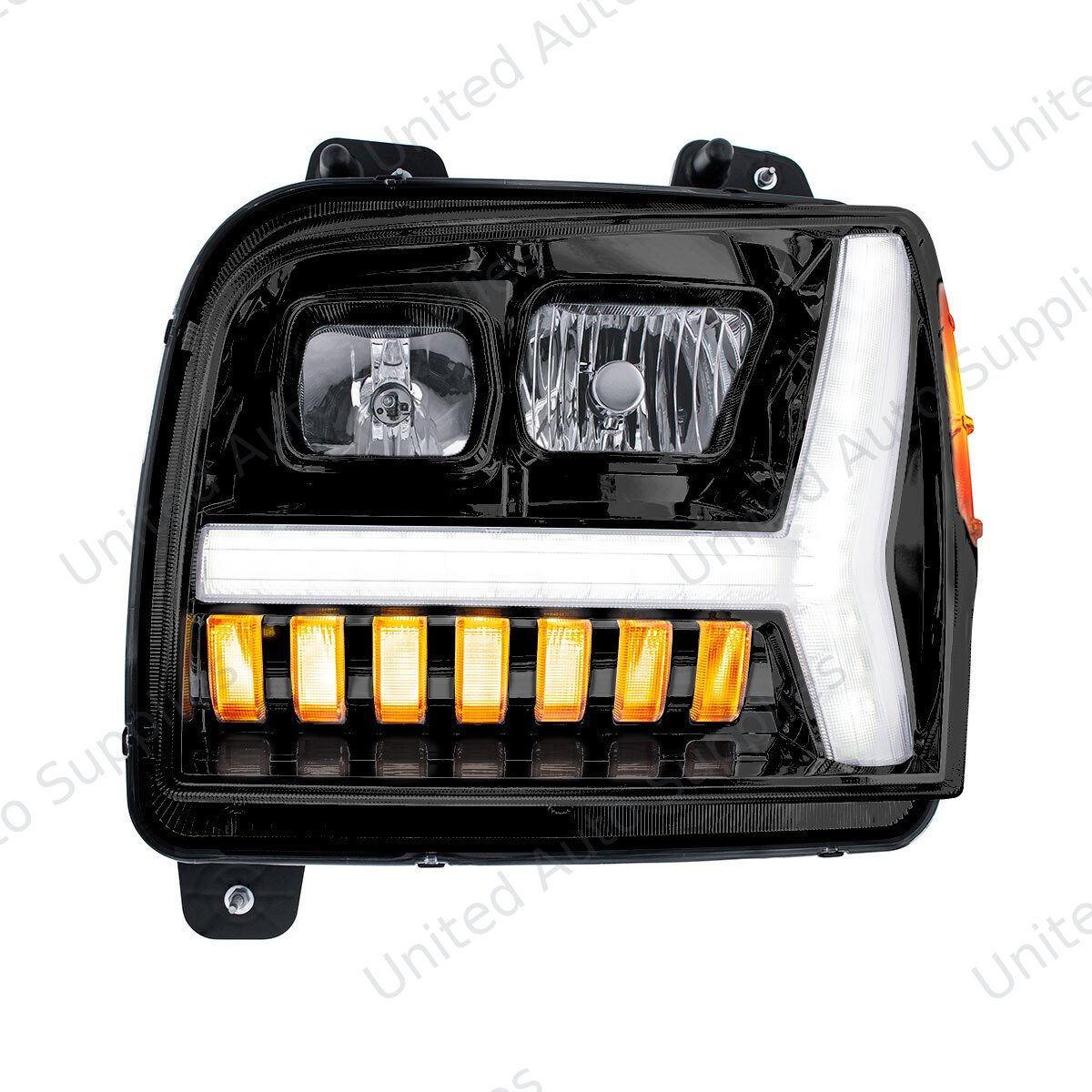 Blackout Headlight With LED DRL Light Bar & Turn Signal For 2018-2024 Kenworth W990-Driver