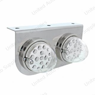 Stainless Light Bracket With 2X 17 LED Dual Function Clear Reflector Lights - Clear Lens