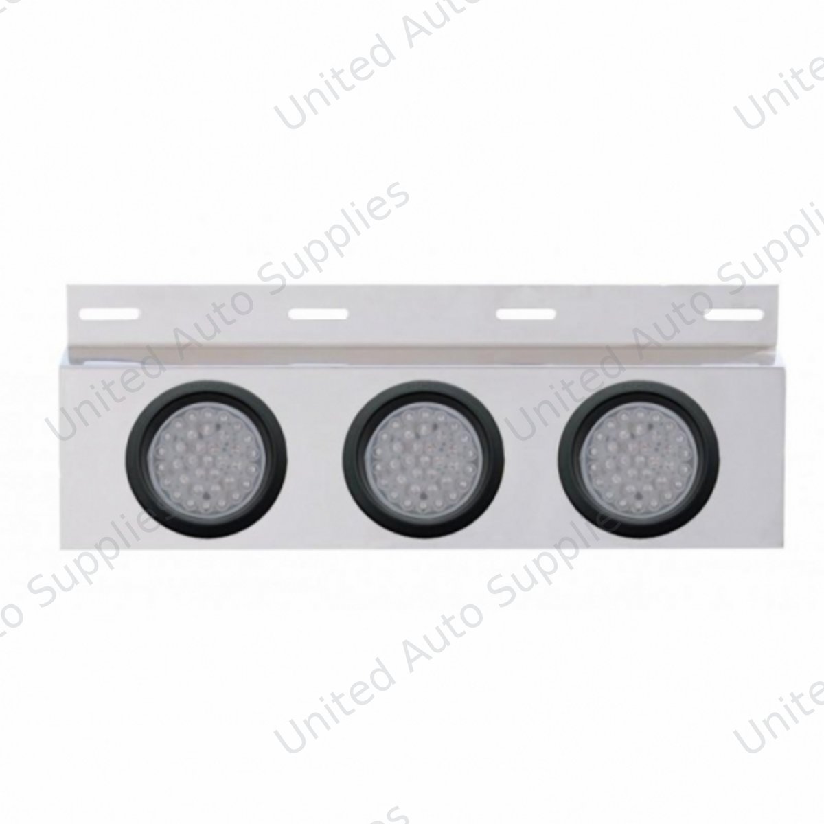 Stainless Top Mud Flap Plate With 3X 36 LED 4" Lights & Grommets - Red LED/Clear Lens (Each)