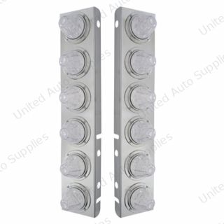 SS Front Air Cleaner Bracket With 12X 11 LED Watermelon Lights & Bezels For Peterbilt-Amber LED/Clear Lens