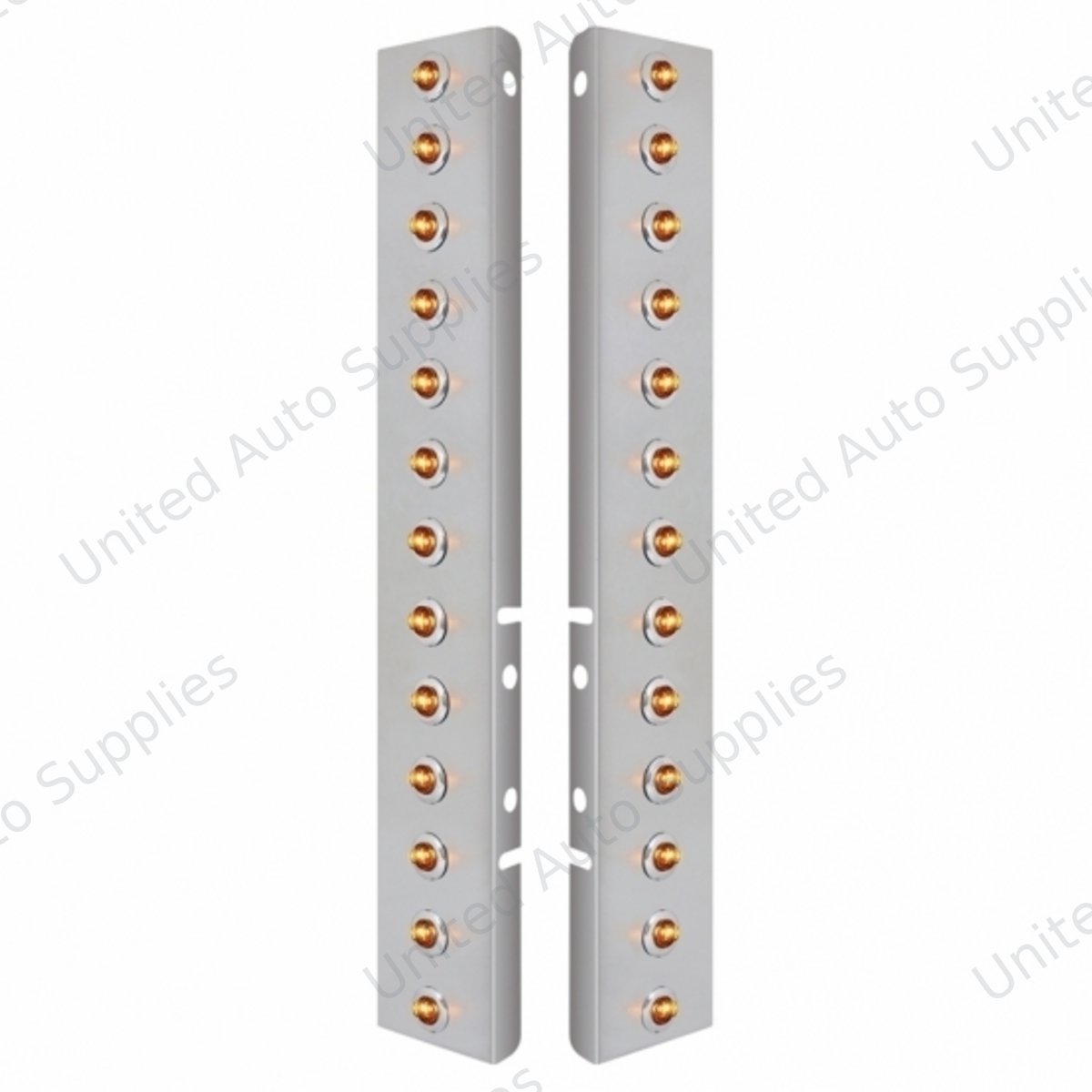 SS Front Air Cleaner Bracket With 26X 2 Amber LED 3/4" Mini Lights & SS Bezels For Peterbilt-Amber Lens