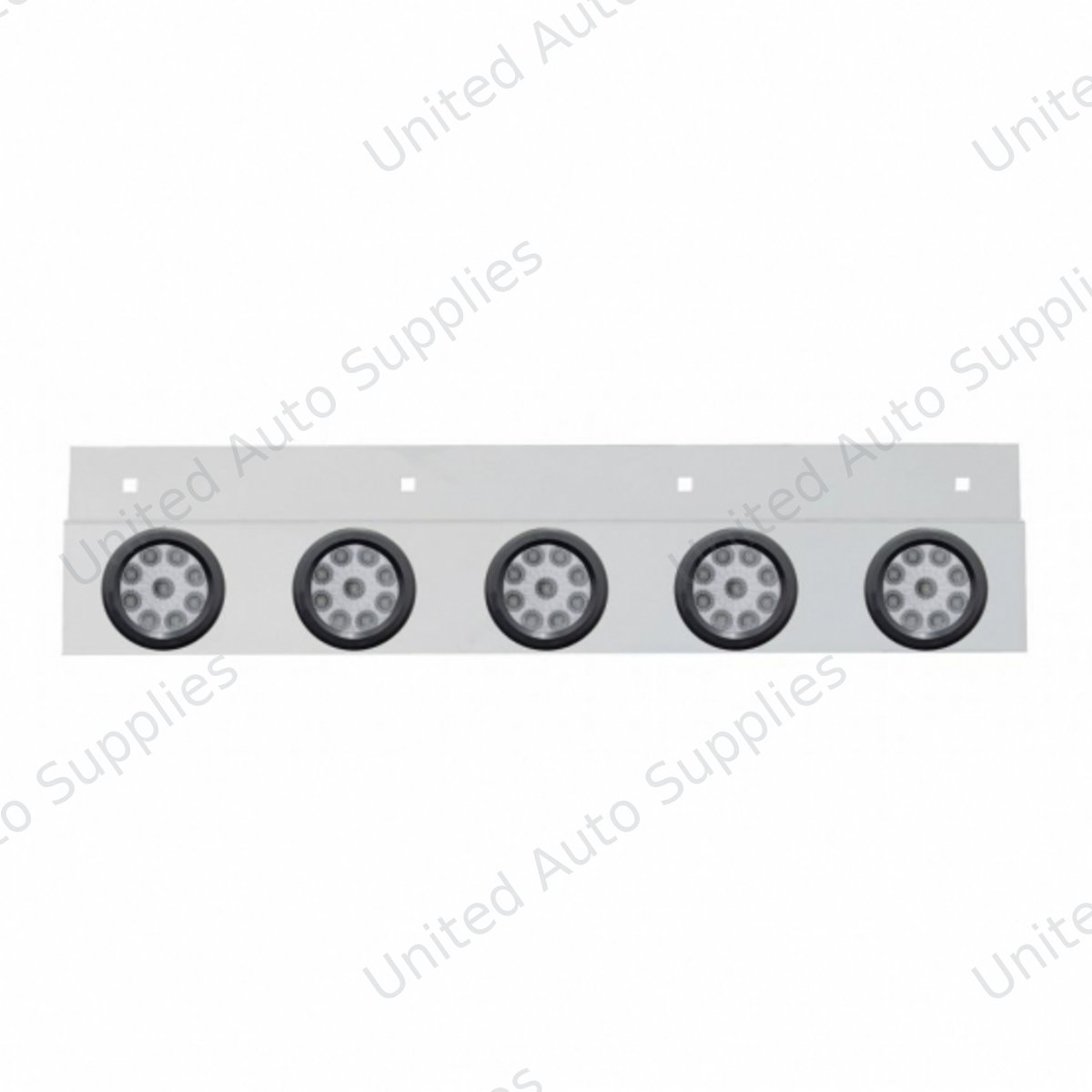 Stainless Top Mud Flap Plate With 5X 9 LED 2" Reflector Lights & Grommets - Red LED/Clear Lens (Each)