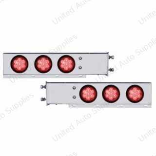 3-3/4" Bolt Pattern Chrome Spring Loaded Bar W/6X 4" 7 Red LED Lights - Red Lens (Pair)
