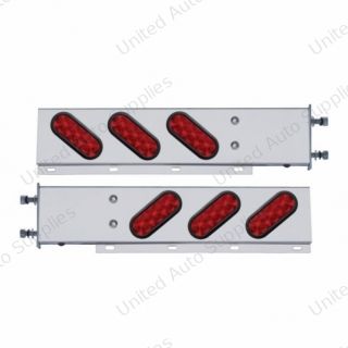 3-3/4" Bolt Pattern SS Spring Loaded Bar With 6 Oval 10 LED Lights -Red LED & Lens (Pair)