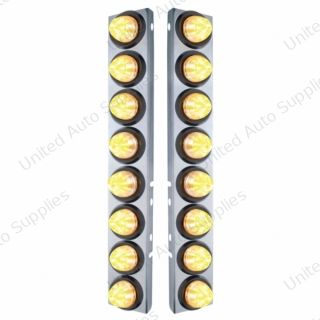 SS Front Air Cleaner Bracket With 16X 9 LED 2" Beehive Lights For Peterbilt -Amber LED/Clear Lens