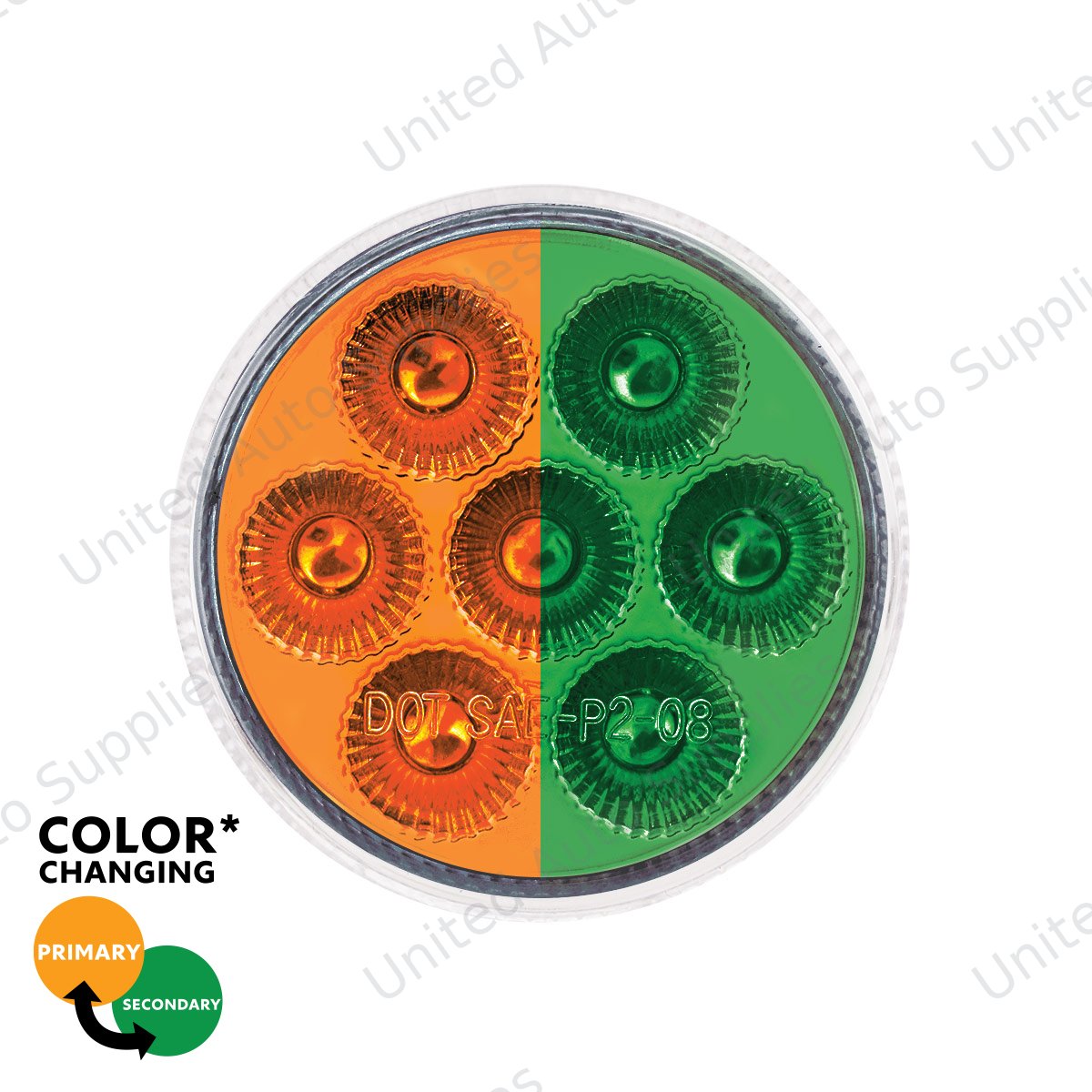 Double Fury 7 LED 2" Round Clearance/Marker Light-Amber & Green LED/Clear Lens