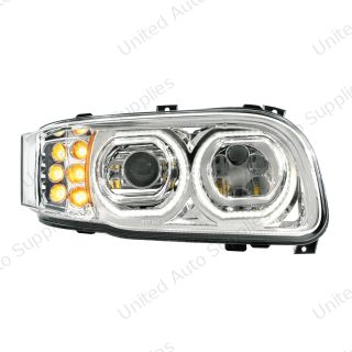 High Power 10 LED Chrome Headlight With 10 LED Turn & 100 LED Halo For 2008-2024 Peterbilt 389-Passenger