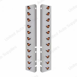 SS Front Air Cleaner Bracket With 22X 3 Amber LED 3/4" Mini Lights & Visors For Peterbilt-Amber Lens