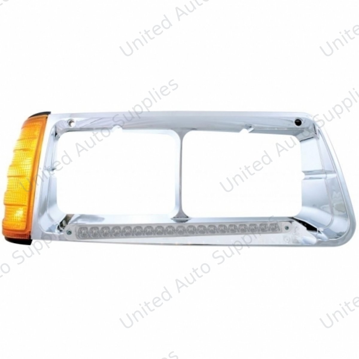 19 LED Headlight Bezel With Turn Signal For 1989-2009 Freightliner FLD - Passenger - Amber LED/Clear Lens