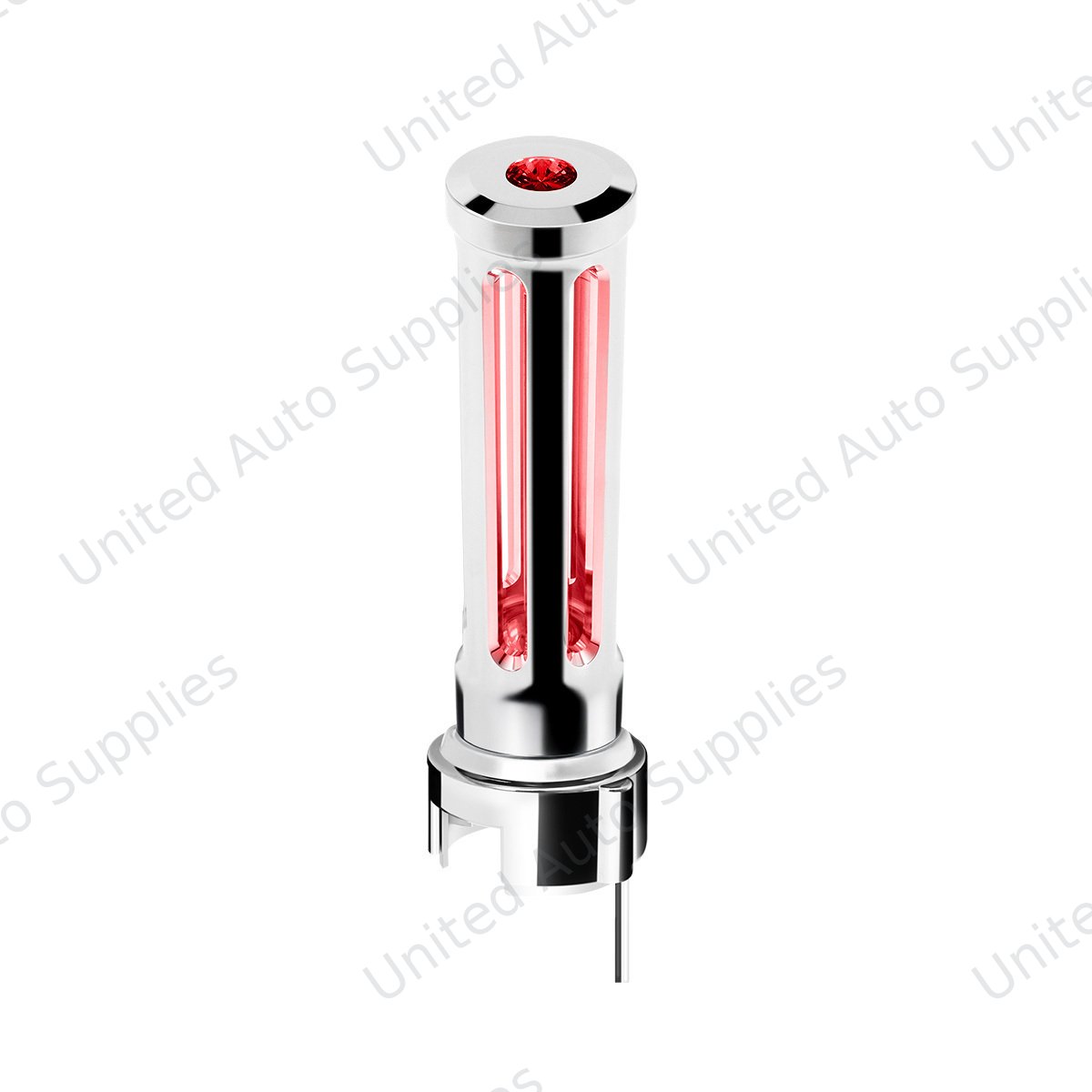 Thread-On Chrome Sonoma Gearshift Knob With LED 13/15/18 Speed Adapter-Red Crystal/Red LED