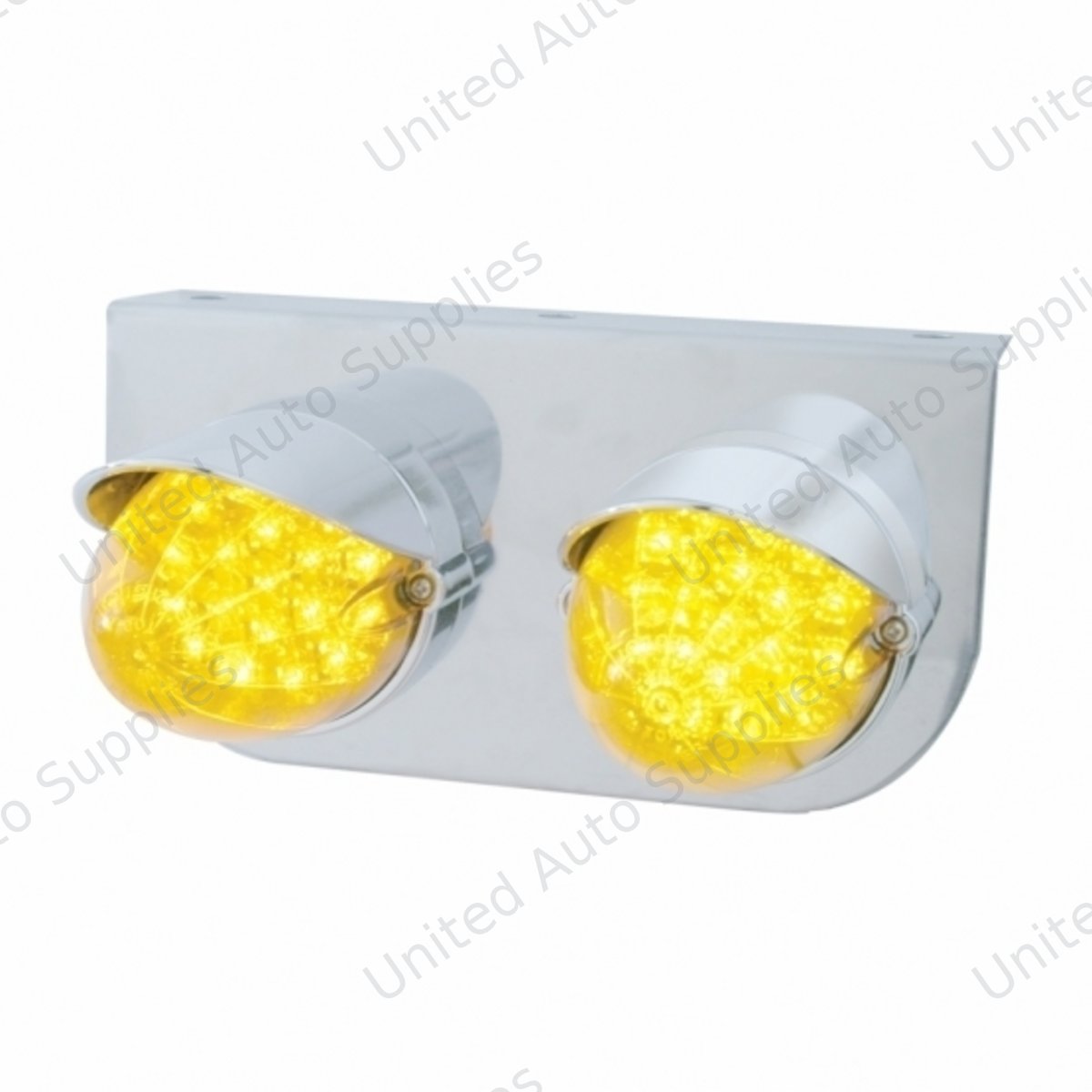 Stainless Light Bracket With 2X 19 LED Reflector Lights & Visors - Amber LED/Amber Lens