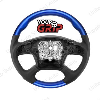 18" YourGrip Leather & Wood Candy Color Steering Wheel For 2018-2026 Freightliner Cascadia-Indigo Blue