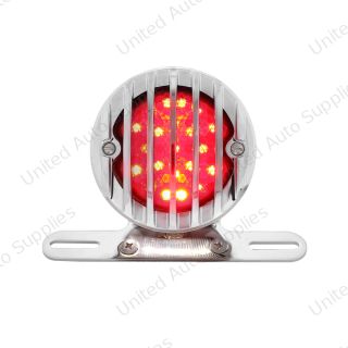 Motorcycle LED Rear Fender Tail Light With Chrome Grille Bezel - Red Lens