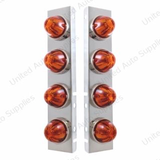 SS Front Air Cleaner Bracket With 8X Glass Watermelon Lights & SS Bezels For Peterbilt-Dark Amber Lens