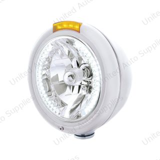 Chrome Classic Headlight H4 With 34 White LED & Dual Mode LED Signal - Amber Lens