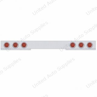 Chrome 1 Piece Rear Light Bar With Six 12 LED 4" Reflector Lights & Bezels - Red LED/Red Lens
