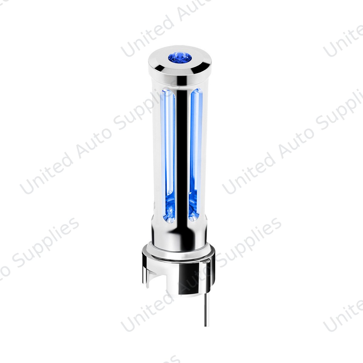 Thread-On Chrome Sonoma Gearshift Knob With LED 13/15/18 Speed Adapter-Blue Crystal/Blue LED