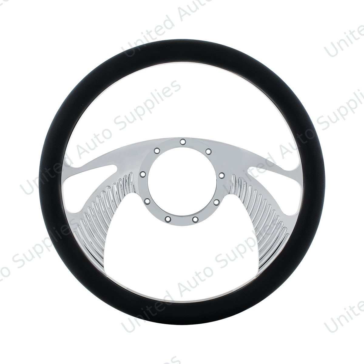 14" Chrome Aluminum Scorpion Style Steering Wheel With Black Engineered Leather Grip