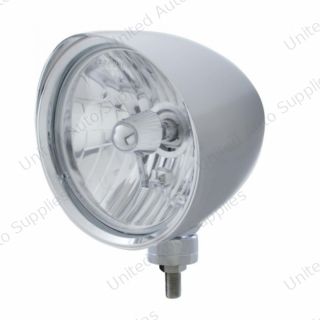 Chrome "Chopper" Headlight With Smooth Visor Crystal H4 Bulb