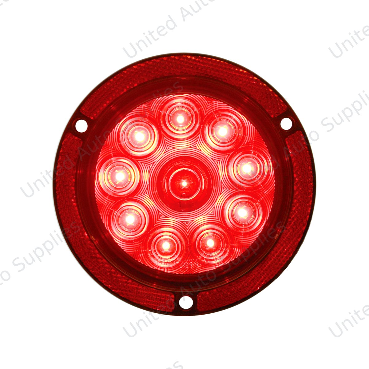 10 LED 4" Round Reflex Flange Mount Light (Stop, Turn & Tail) - Red LED/Red Lens (Bulk)