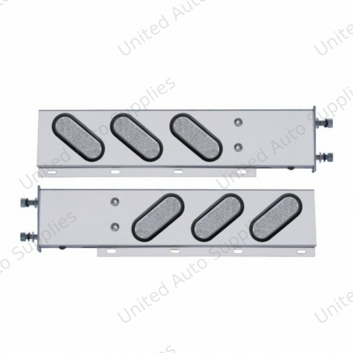 3-3/4" Bolt Pattern SS Spring Loaded Bar With 6" Oval 19 LED Lights -Red LED/Clear Lens (Pair)