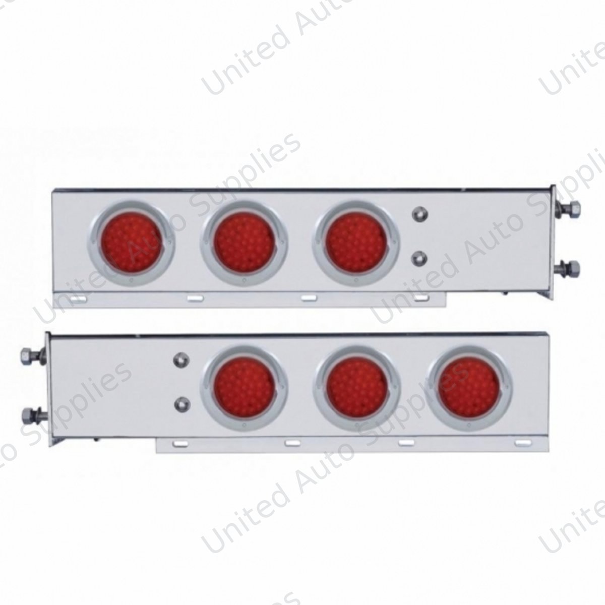 3-3/4" Bolt Pattern Chrome Spring Loaded Bar W/6X 36 Red LED 4" Lights & Visors - Red Lens (Pair)