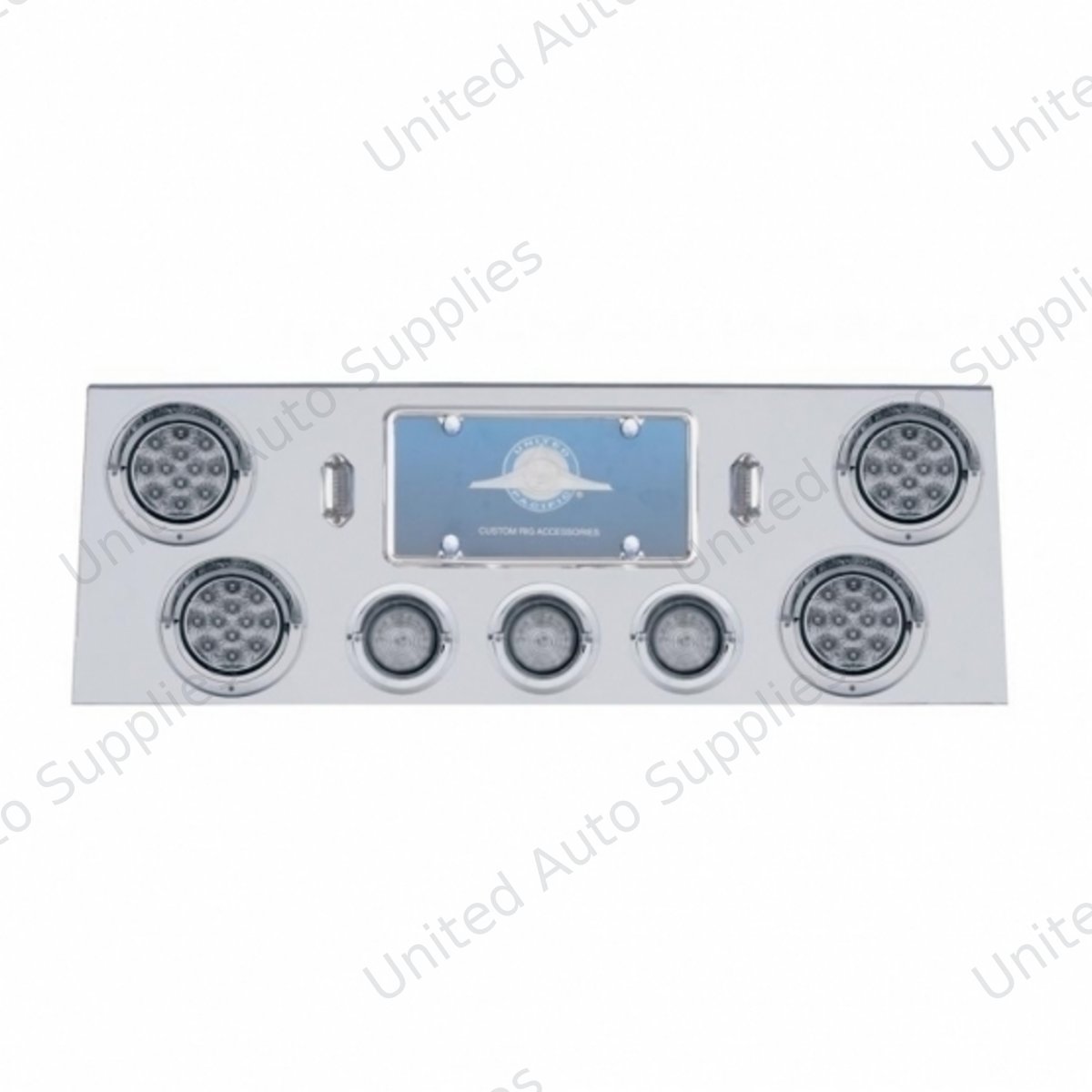 SS Rear Center Panel +4X LED 4" Refl. Light & 3X LED 2.5" Beehive Light & Visor-Red LED/Clear Lens