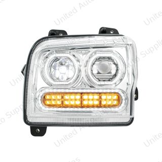 High Power 10 LED Chrome Headlight With 24 LED Turn & 100 LED Halo For 2019-2024 Kenworth W990-Driver
