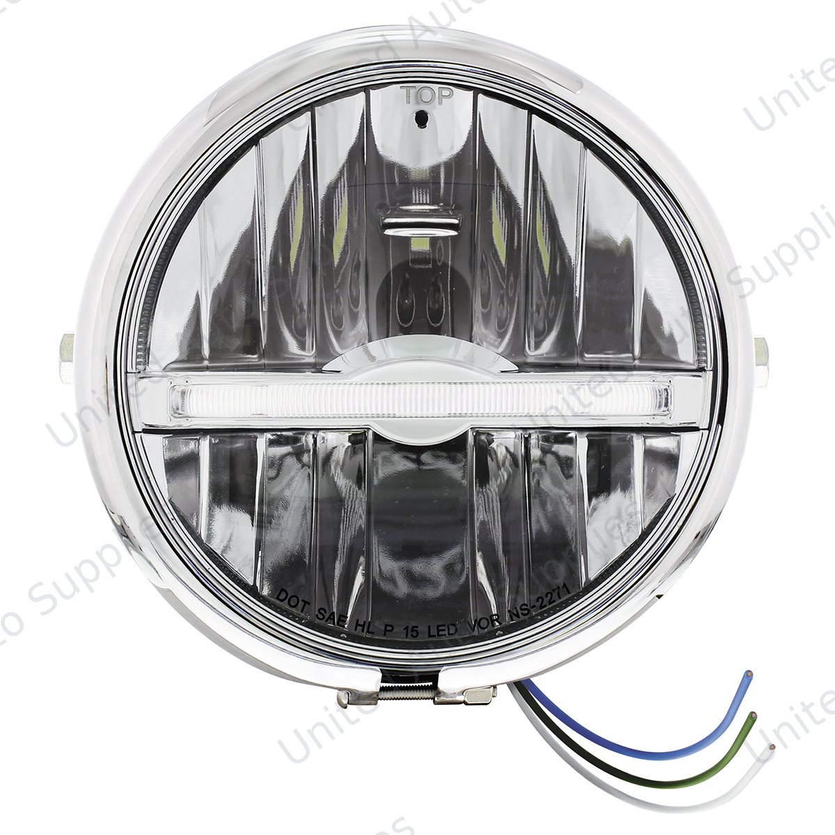 Chrome 5-3/4" Motorcycle Headlight 9 LED Bulb With White LED Light Bar - Side Mount