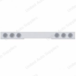 Stainless 1 Piece Rear Light Bar With Six 12 LED 4" Reflector Lights & Bezels - Red LED/Clear Lens
