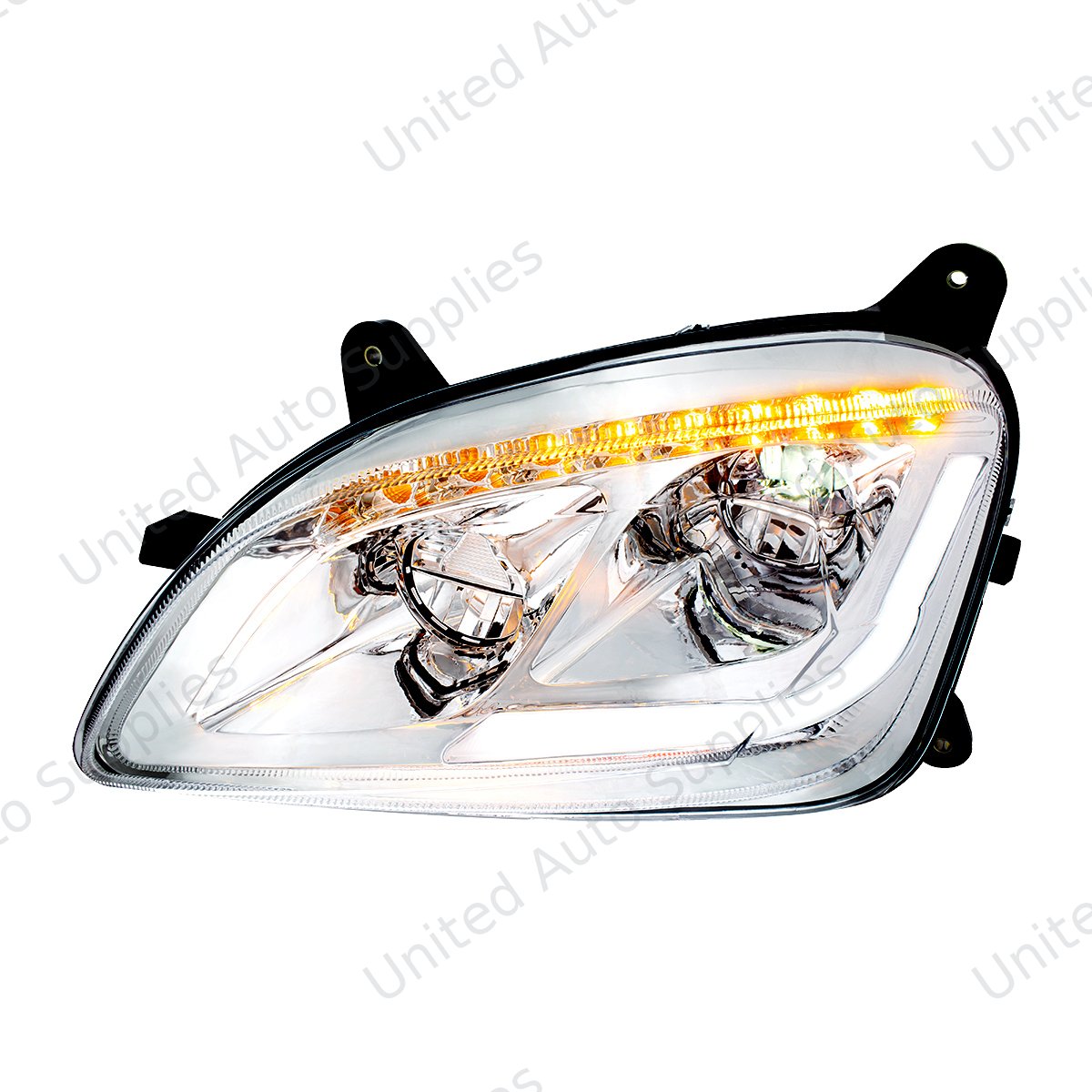 Chrome LED Headlight W/Sequential LED Turn Signal For Peterbilt 579 (2012-21) & 587 (2010-16) - Driver