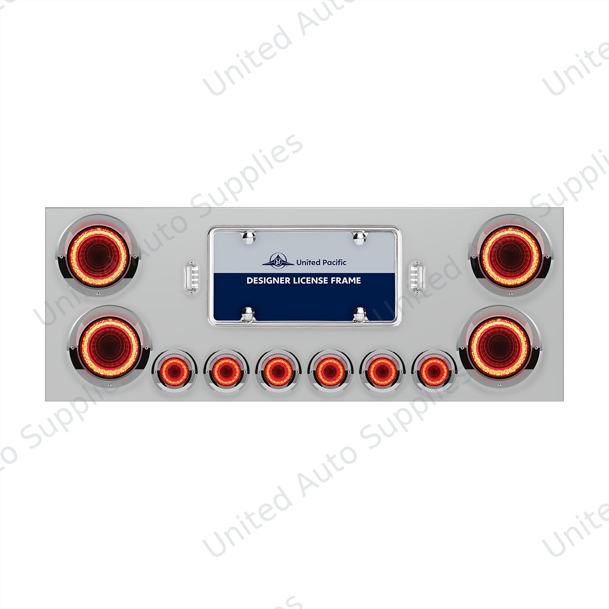 SS Rear Center Panel With Four 23 LED 4" Lights & Six 9 LED 2" Mirage Lights & Visors - Red LED/Red Lens