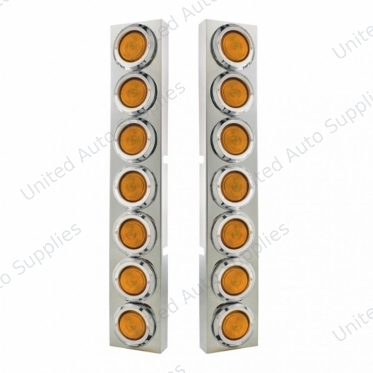 Kenworth Stainless Front Air Cleaner Bracket With 14X 2" Flat Lights & Bezels - Amber Lens
