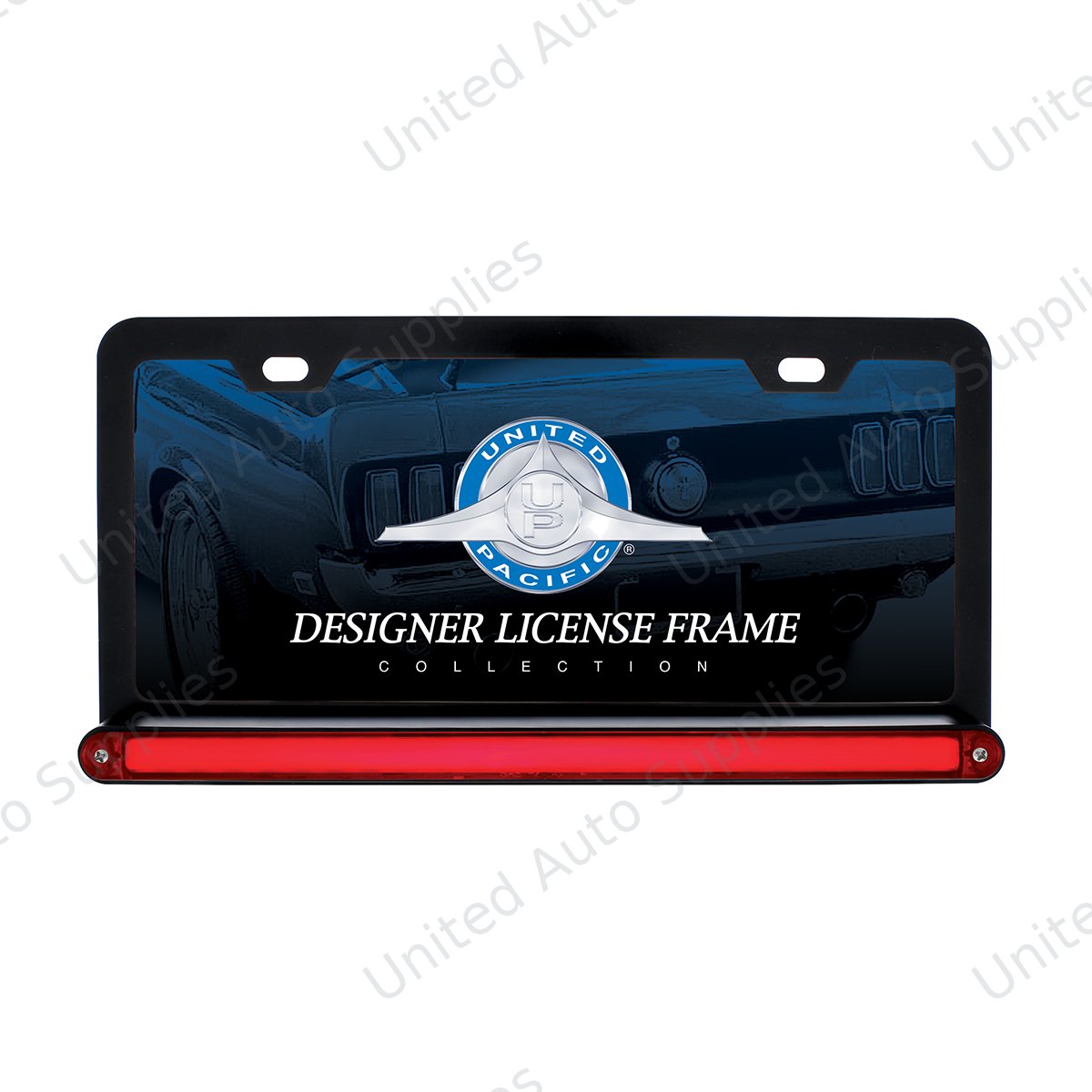 Black License Plate Frame With 24 LED 12" GloLight Bar - Red LED/Red Lens