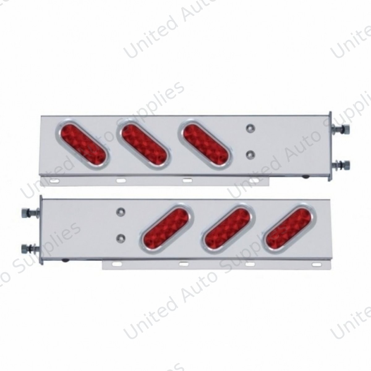 3-3/4" Bolt Pattern SS Spring Loaded Bar With 6 Oval 10 LED Lights & Visors -Red LED & Lens (Pair)