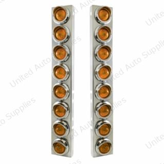 SS Front Air Cleaner Bracket With 16X 9 LED 2" Beehive Lights & Visors For Peterbilt-Amber LED & Lens