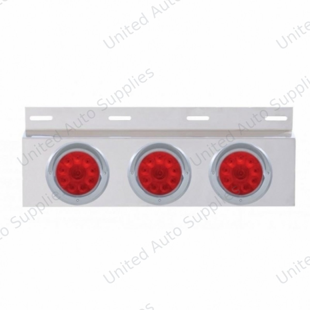 Stainless Top Mud Flap Plate With 3X 10 LED 4" Lights & Visors - Red LED/Red Lens (Each)