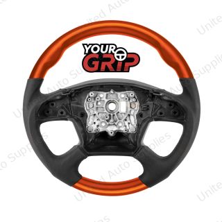18" YourGrip Leather & Wood Candy Color Steering Wheel For 2018-2026 Freightliner Cascadia-Cadmium Orange