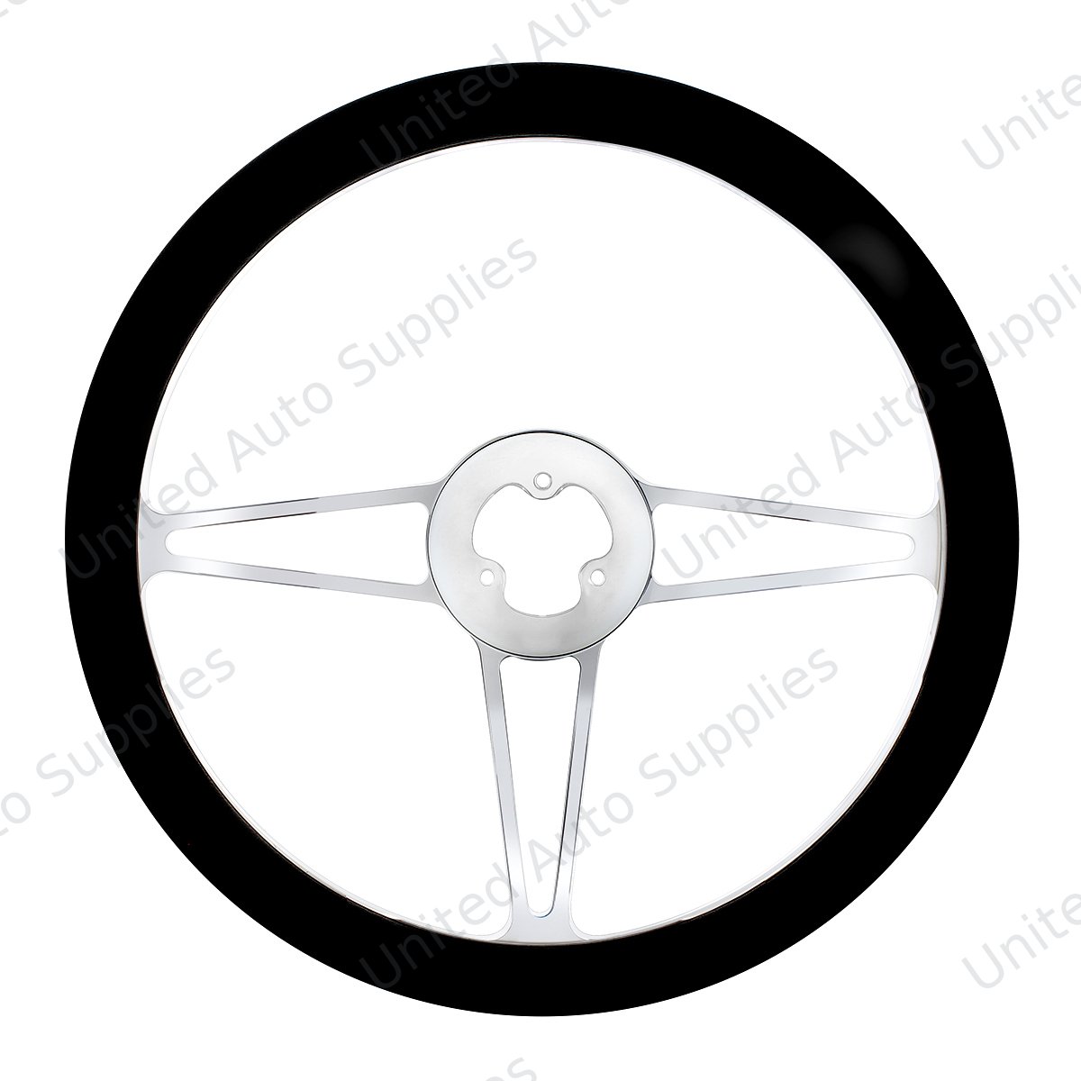 18" Chrome Aluminum "3-Spoke" Style Steering Wheel With Black Leather Rim