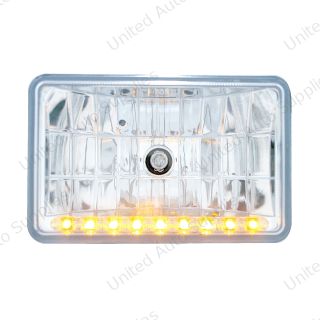 4" X 6" Crystal Headlight With 9 Amber LED Position Light - High Beam